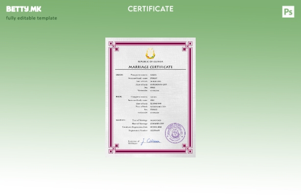 Модерен стил на Guniea шаблон за потврда за брак